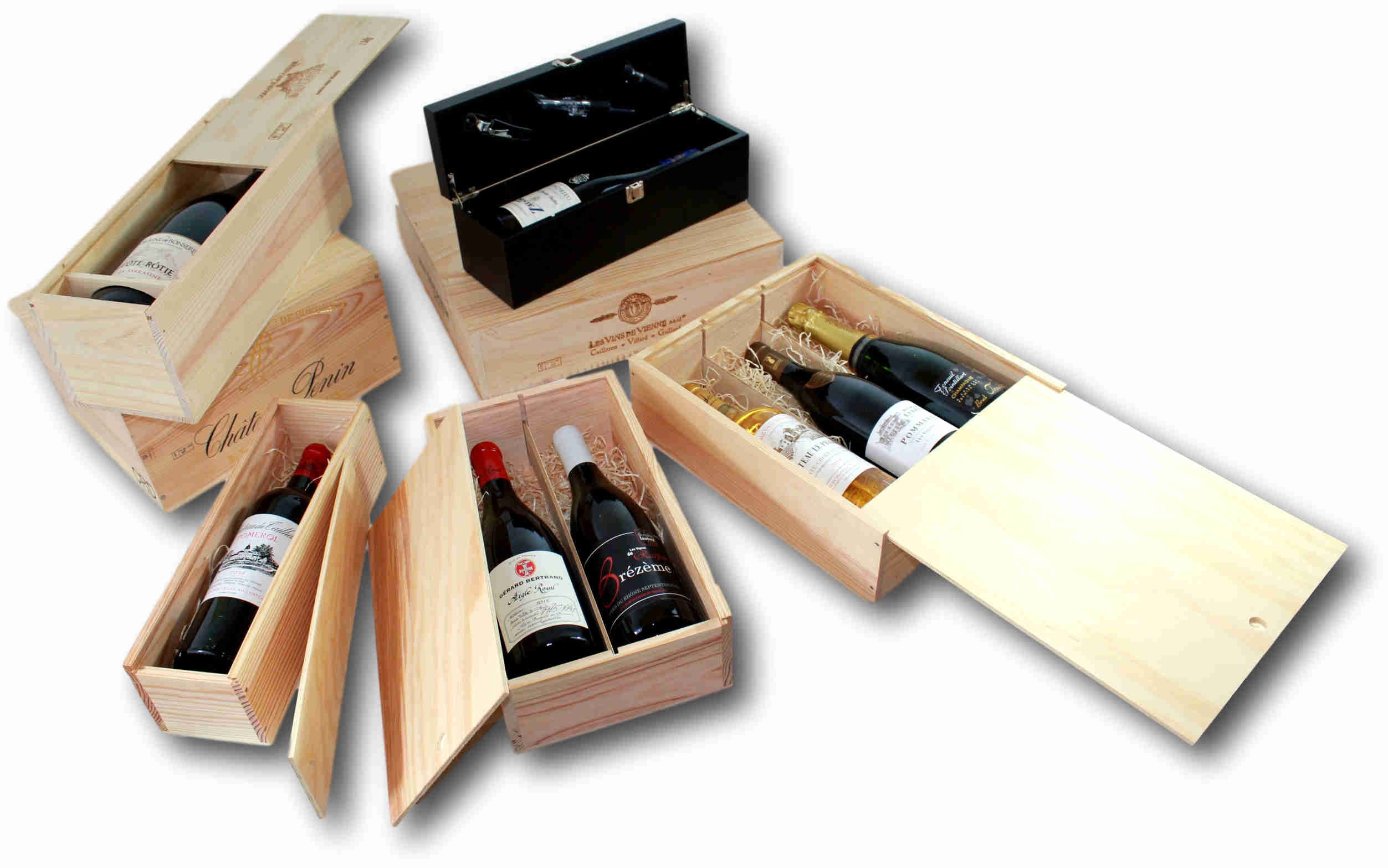 Les Coffrets Cadeaux vins en bois sont disponibles à partir de 20